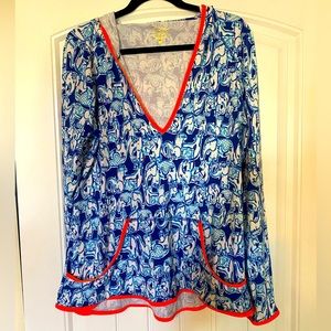 Lilly Pulitzer Gabi luxletic pullover hoodie get trunky bomber blue Large